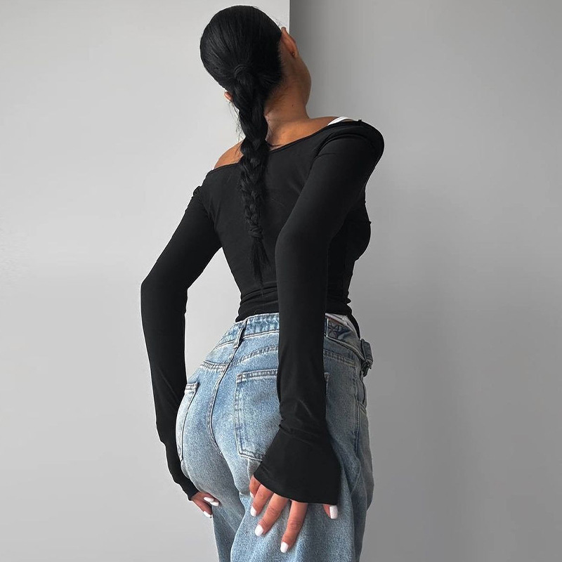 Damenbekleidung, europäisch-amerikanischer Patchwork-Cardigan, T-Shirt, zweiteiliges Set, Farbblock, Langarm, Herbstdesign, sexy_voghion.com