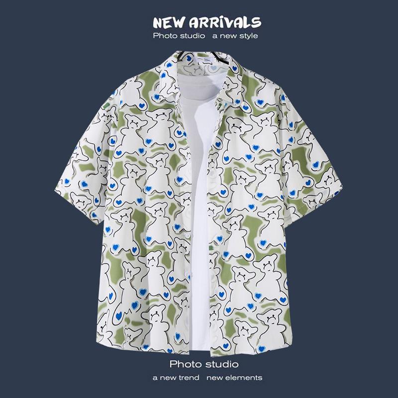 Camisas de manga corta estilo Hong Kong para hombres y mujeres, camisas florales de manga tres cuartos holgadas y delgadas de verano para playa hawaiana