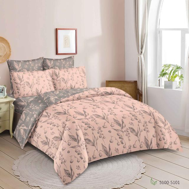 跨境亚马逊粉灰色花卉图案大版印花被套家纺床上用品三件套外贸