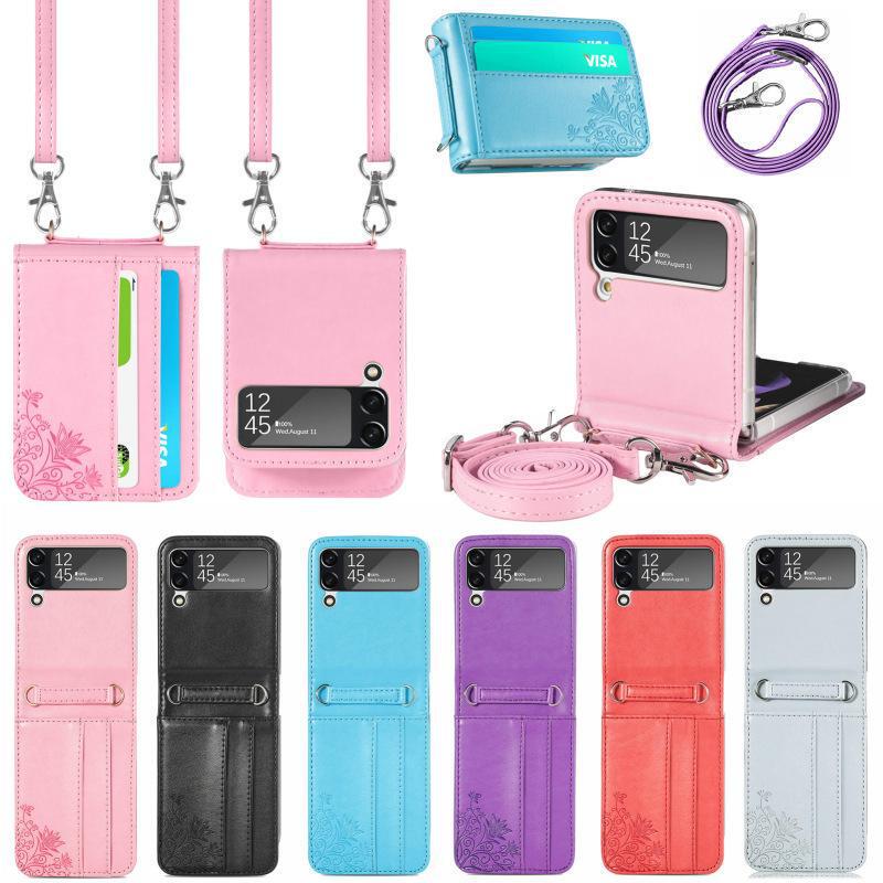 For Samsung Galaxy Z Flip3 Folding Screen Phone Case Crossbody Wallet Lanyard Leather Phone Case For Samsung Galaxy Z Flip3 Folding Screen Phone Case Crossbody Wallet Lanyard Leather Phone Case