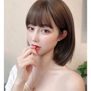 Wig Female Bobo Head Full Natural and Realistic Internet Celebrity Student Short Hair Air Bangs Round Face Natural Breathable Hair Cover