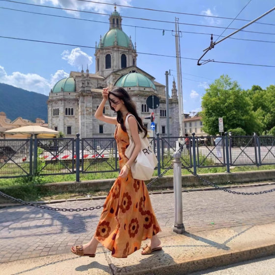 Suitable for Traveling to Thailand to Wear Seaside Holiday Elegant Printed V-Neck dress Bohemian Beach Dress for Summer