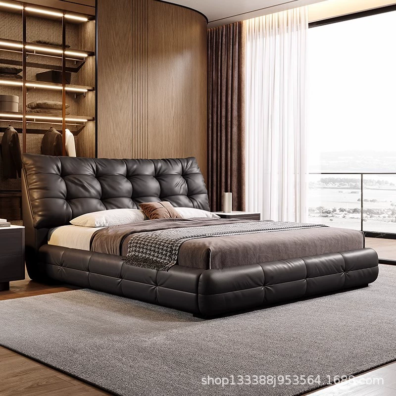 Jeaek итальянская минималистская кожаная кровать в главной спальне черная встроенная кровать 1,8 метра, атмосферная мягкая кровать, двойная свадебная кровать