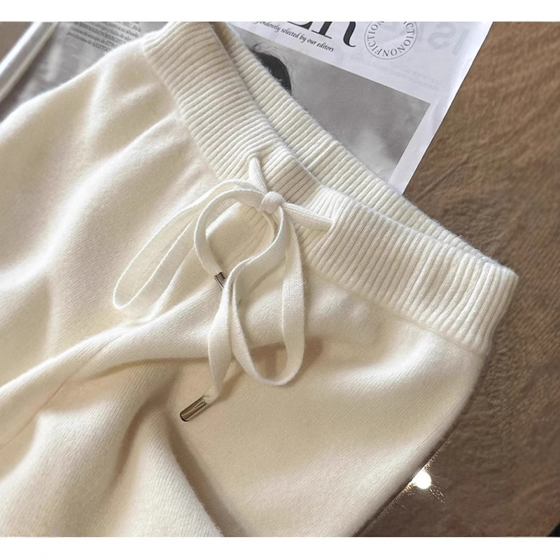 Autumn and Winter Soft Waxy Waxy Australian Virgin Wool High Waist Wide Leg Pants Women's Cloud-Like Lace-Up Casual Straight Long Pants