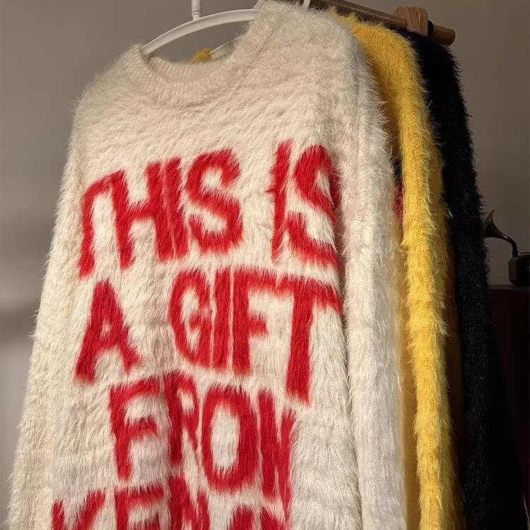 Tide americana letras imitación de visón perezosa pareja suéter de lana hombre y mujer suelta invierno ocio chaqueta de punto