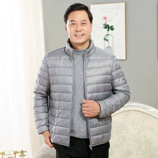 秋冬季中老年男士大码立领轻薄羽绒服纯色休闲爸爸装羽绒服男代发