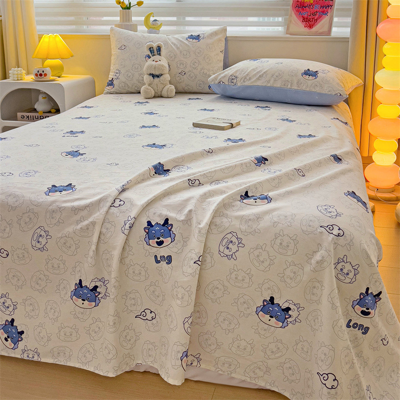 2025 nueva sábana de algodón fresco pequeña pieza individual 100 algodón dormitorio de estudiantes cama individual funda de almohada de tres piezas 2