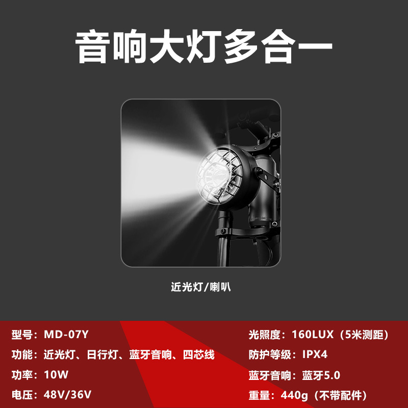 新款电动自行车前大灯越野摩托车代驾车蓝牙音响头灯