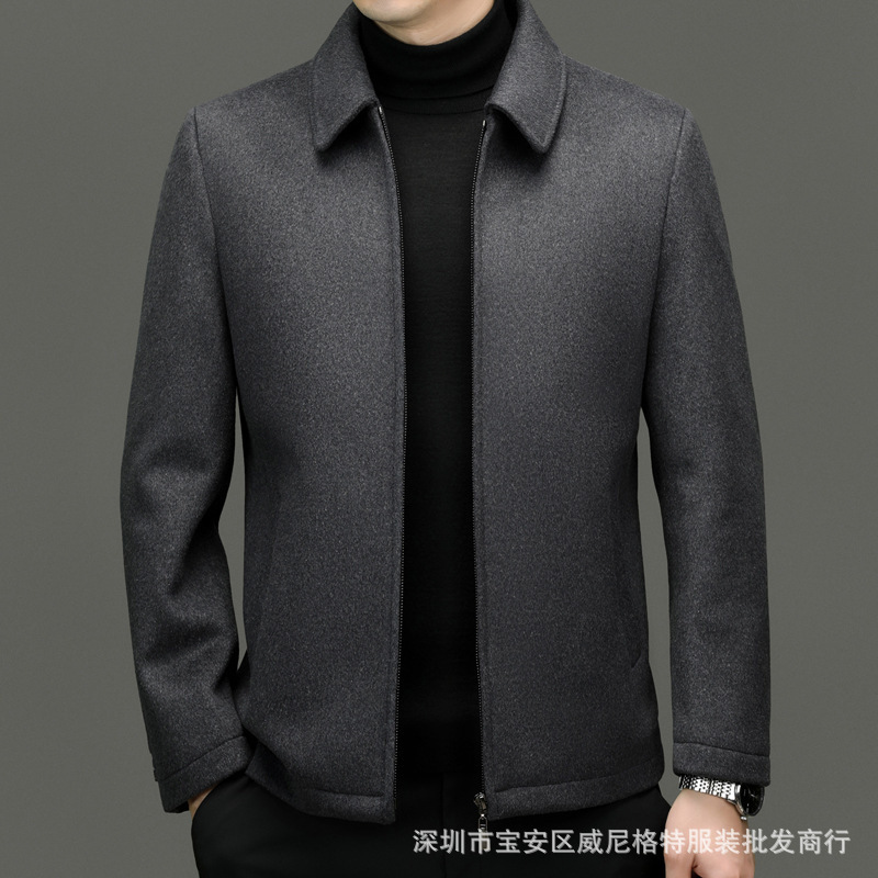 High-end wool coat for middle-aged and elderly men's winter sheep wool woolen coat plus size warm lapel simple jacket