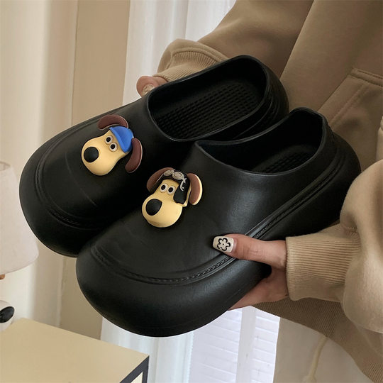 Internet Celebre Fun Cartoon Puppy Outfit Waterproof Big Toe Shoes Casual Soft Sole Shoes for Lazy People Women's Summer Half Slippers