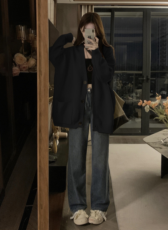 慵懒风毛衣女秋冬2025新款上衣宽松显瘦百搭领针织开衫外套|undefined