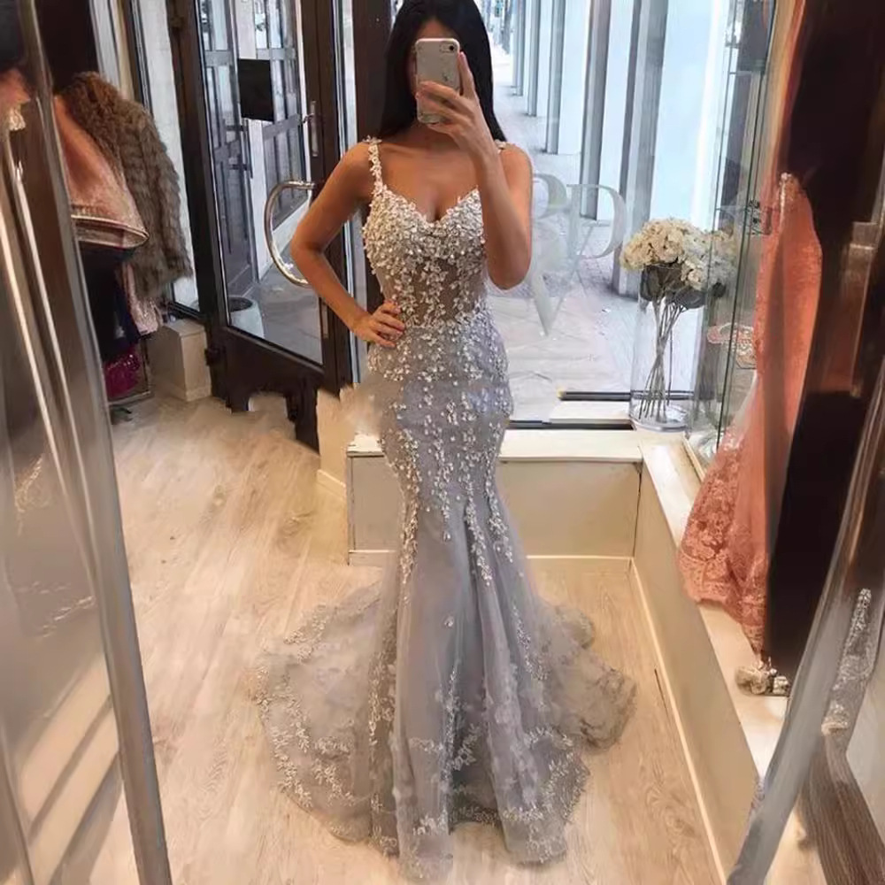 Comercio exterior de Europa y América Amazon AliExpress deseo estación independiente nuevo gris Cameo Brown fishtail adelgazamiento vestido noche