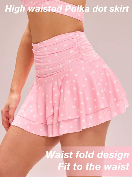 Cross-Border Polka Dot Sports Yoga Skirt for Women, Breathable Pleated Running Fitness Quick-Dry High-Waisted Slimming Polka Dot Sports Short Skirt