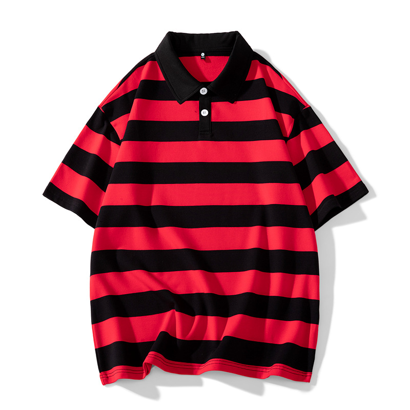 Men's Summer Striped Polo T-Shirt Heavyweight Soft Skin-Friendly Short Sleeve Hong Kong Style Trendy Brand Suitable For Students And Commuters_viptrois.com