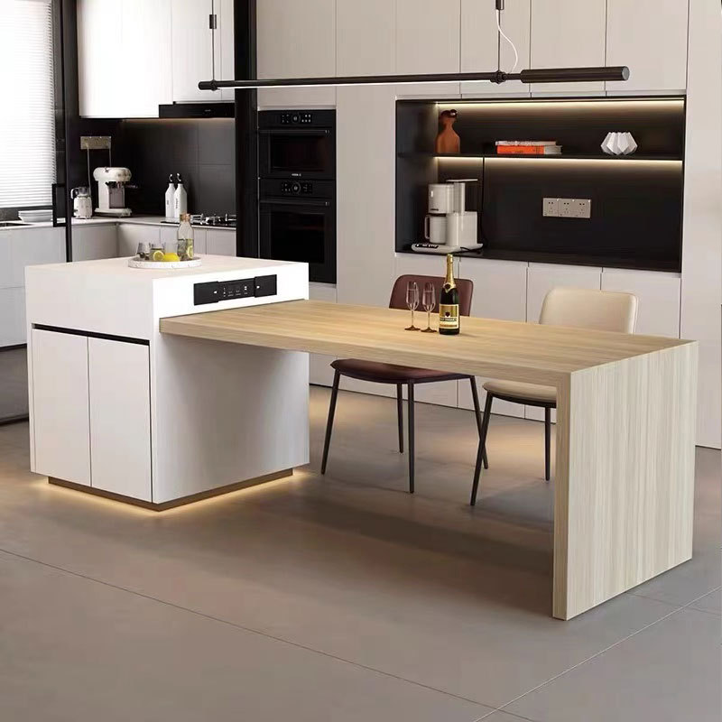 Foshan personalizada moderna simple tabla de roca completa tabla de comedor tabla de comedor de acero telescópico multifuncional tabla de comedor de bar de isla media