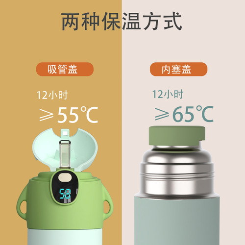 Aidooqi Children's Insulated Cup 316 Stainless Steel Smart Temperature Display Straw Cup Large Baby Capacity Water Bottle