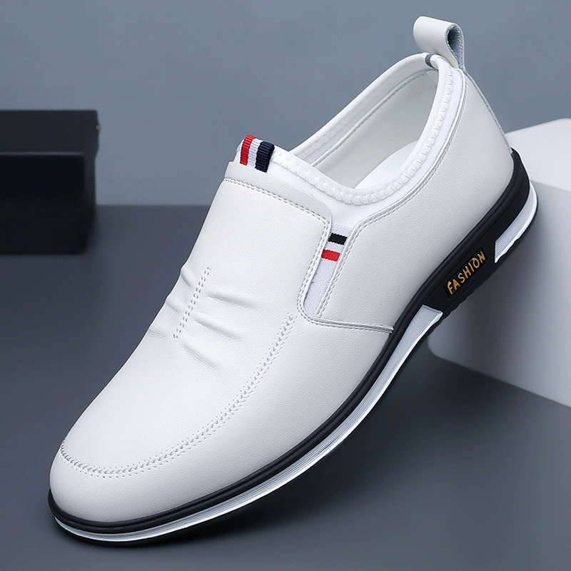 2023 Весенняя Новая мужская повседневная кожаная обувь, лоферы для ленивых ног, мужская кожаная обувь для вождения из натуральной кожи, белые туфли