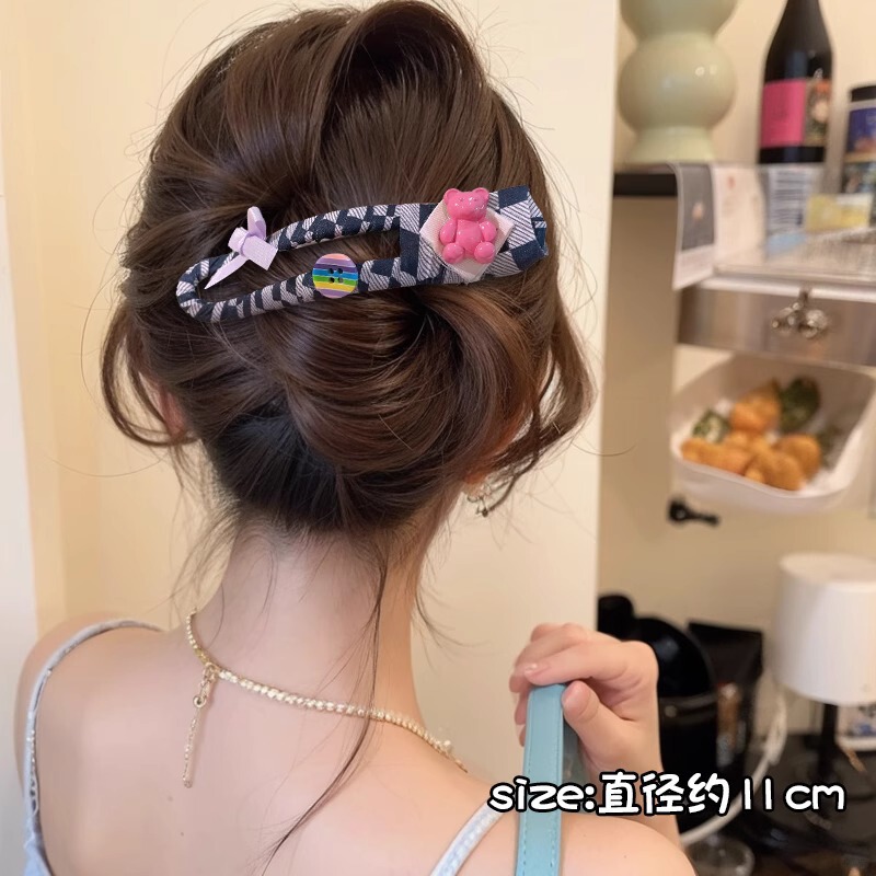 韩式花朵毛绒鸭嘴夹抓夹女秋冬气质盘发夹子头饰后脑勺一字夹横夹|undefined