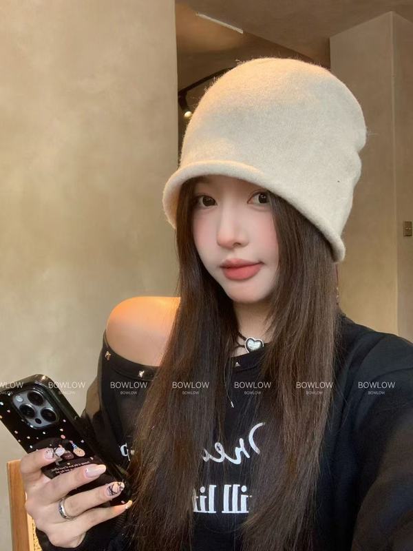 2025新款韩版百搭大头围保暖毛线帽女秋冬加厚显脸小抽绳堆堆冷帽|undefined