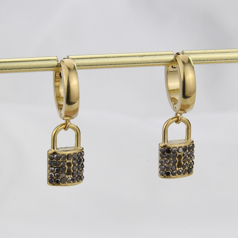 Simple Style Lock Titanium Steel Necklace Necklace Splicing Artificial Rhinestones Stainless Steel N