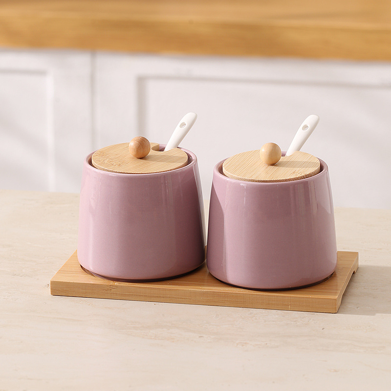 [Purple] 2 jars + spoon + bamboo tray