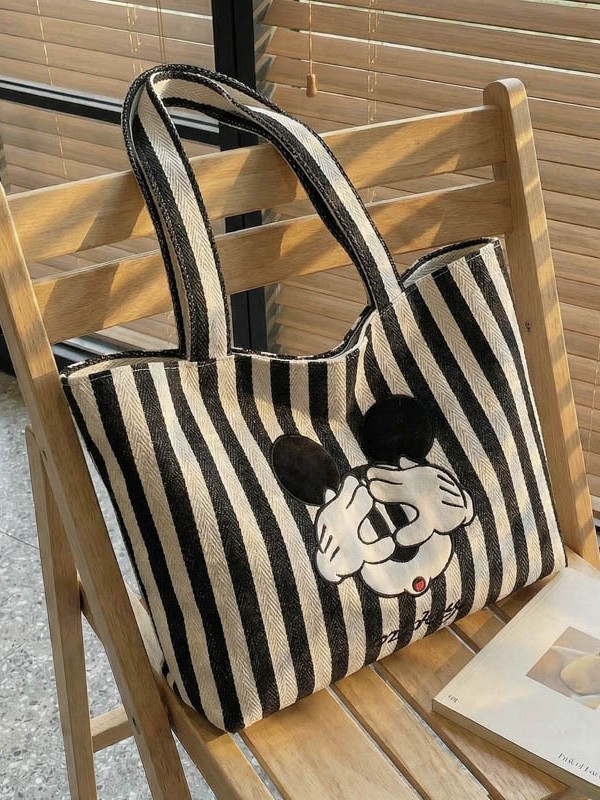 Bolso de lona a rayas de moda para mujeres nuevo lindo cartón de dibujos animados bolso de hombro de gran capacidad bolso de viaje de clase