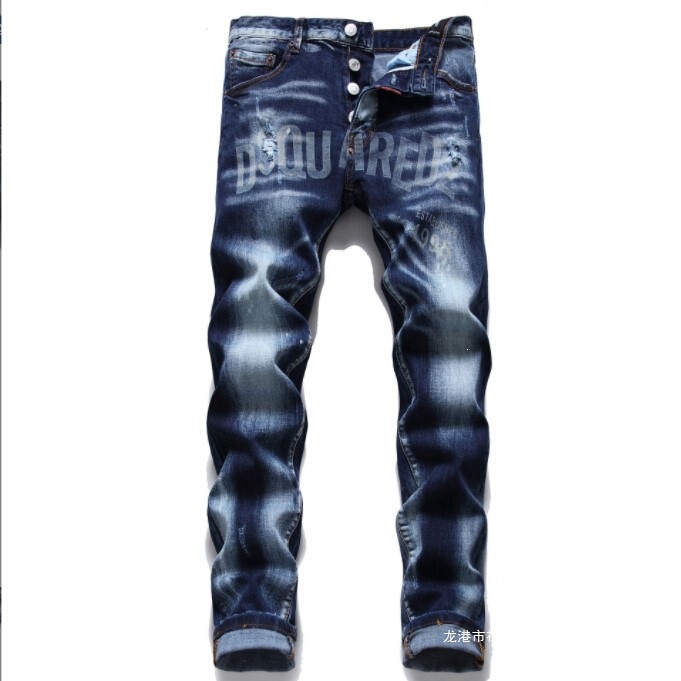 Cross-border supply DSQ distressed patched cotton stretch rugged durable watermark 1995D2 factory jeans exported to Europe and America