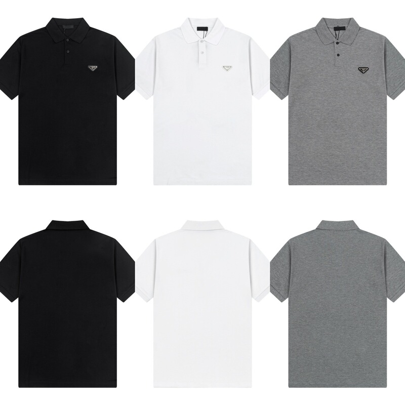 European Trend Prada 2025 Summer New Style Turn-Down Collar Metal Triangle Logo Casual Unisex Prada Short Sleeve T-Shirt