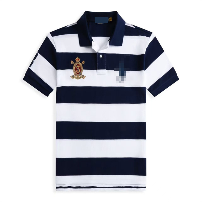 Cross-Border Summer New Men's Short-Sleeved Polo Shirt Fashionable Stripesd Short-Sleeved T-Shirt Men's Lapel Embroidered Malaysian Logo t