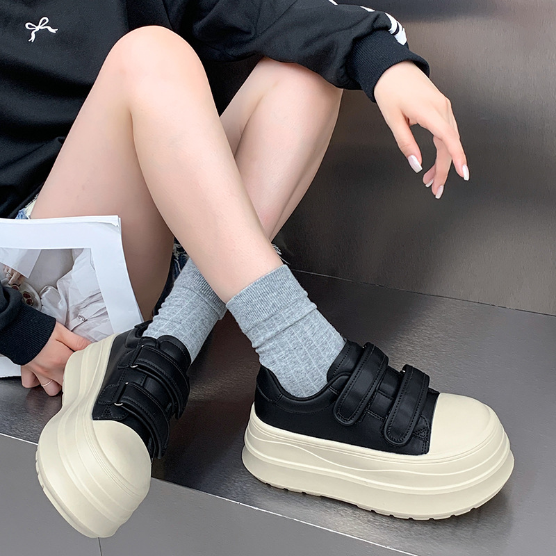 丑萌真皮魔术贴厚底小白鞋女2025秋季新款增高显脚小板鞋大头鞋潮|undefined