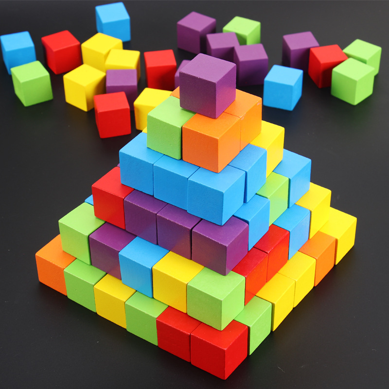 Cube Building Blocks Math Teaching Aids Primary School Wooden Square Cube Matching Geometric Model Children's Educational Toys