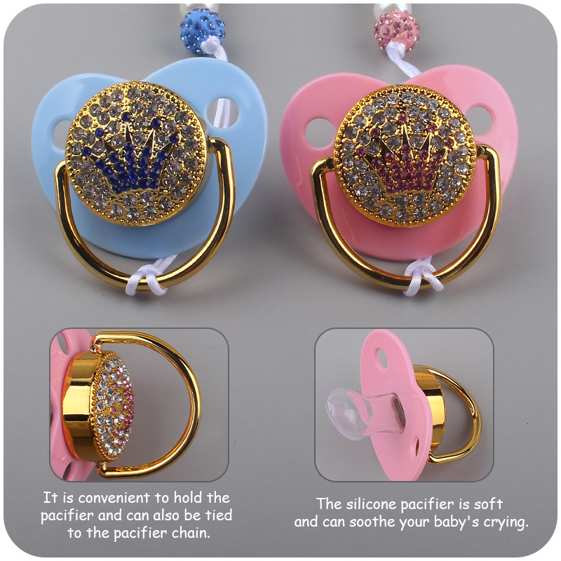 Nuevo bebé suministros corona patrón chupete bebé creativo perla chupete cadena anti-caída traje de cadena