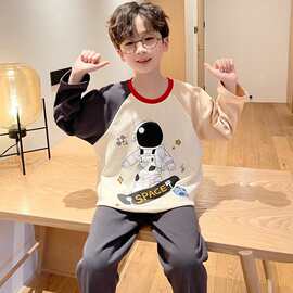 新款儿童睡衣春秋季长袖长裤男孩卡通小学生女中大童可爱家居服夏