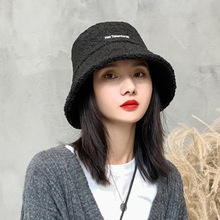 帽子女生秋冬季日系文艺小清新渔夫帽ins潮流字母刺绣羊羔毛盆帽