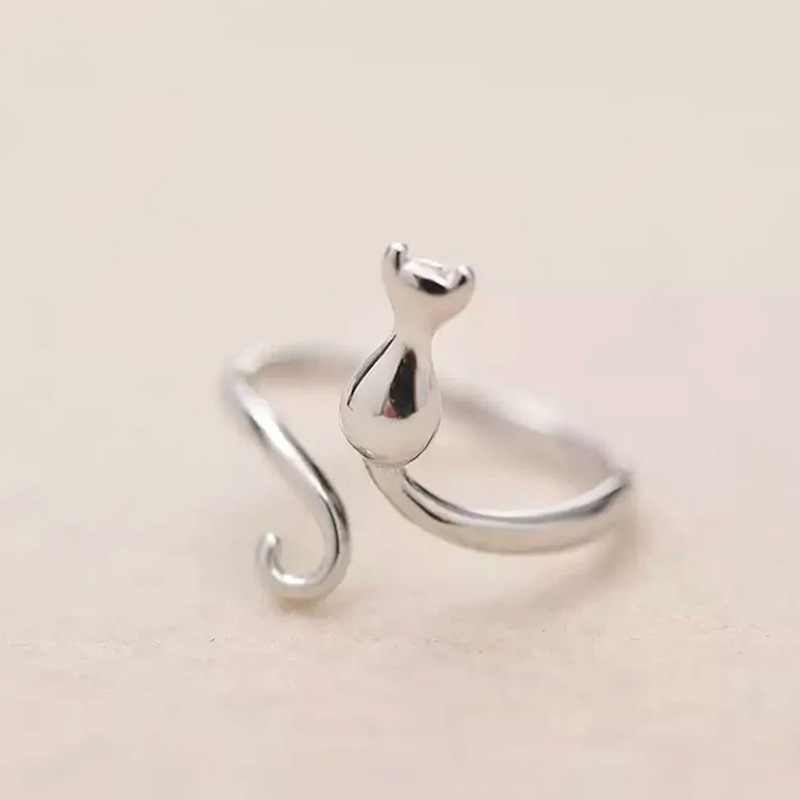 Cao Shi Simple Cute Kitten Ring Women's Open Cat Ear Cat Tail Ring Small Animal Cartoon Jewelry