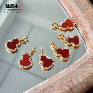 周禧生红玛瑙葫芦吊坠满钻围镶金托福禄玉髓挂坠新中式轻奢女士链