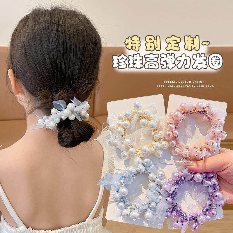 Moda nueva alta sensación de cabello de perla nueva línea de cabello de alta gama de cabello de cabello de mujer bola de cabello anillo de cabello flores