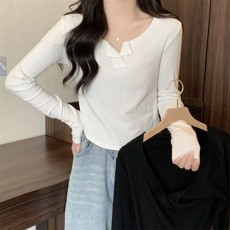 Трансграничная новая горячая девушка нерегулярный V-образный вырез с длинными рукавами