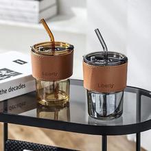 高颜值玻璃竹节杯办公室吸管杯广告礼品马克杯玻璃水杯伴手礼杯子
