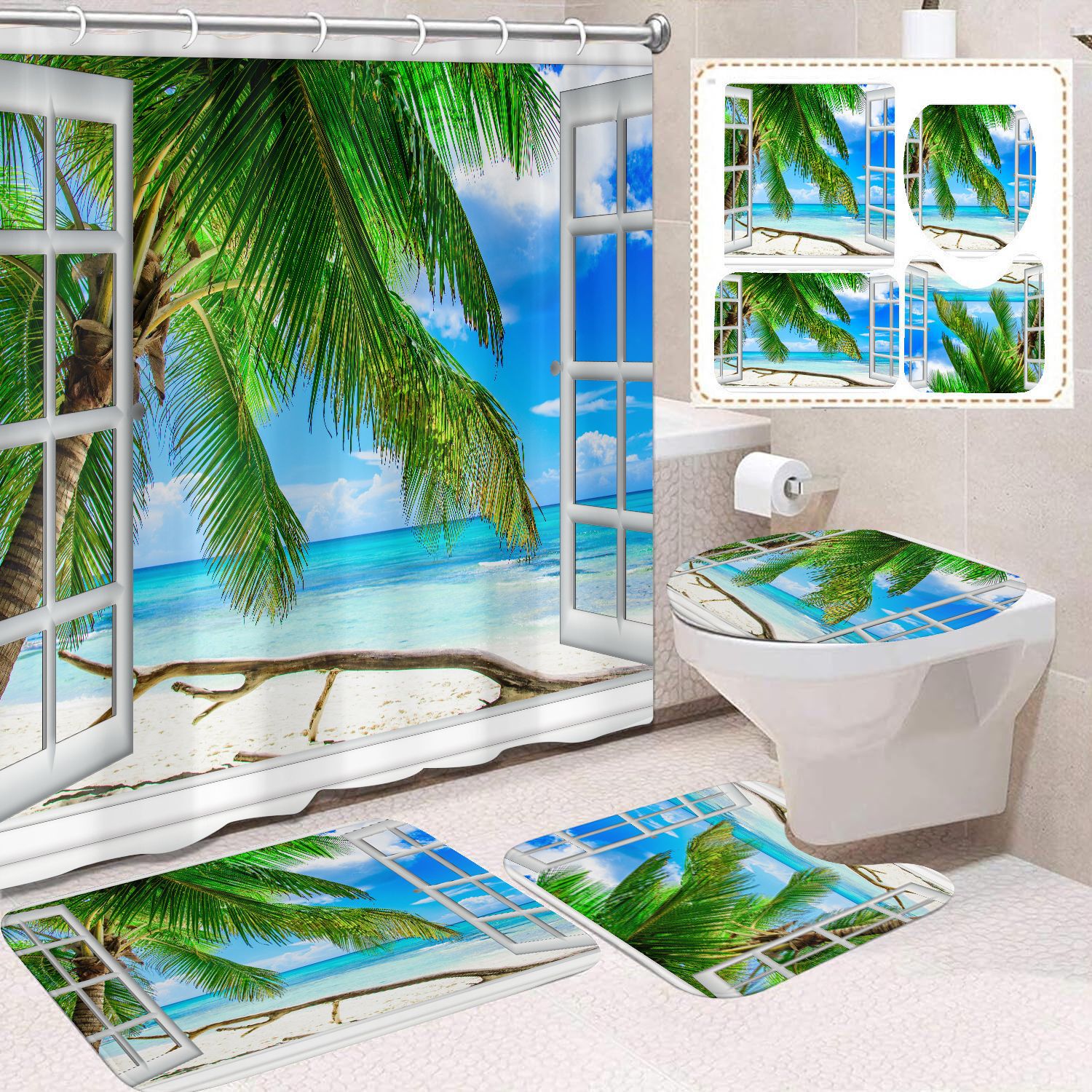 Cortina de ducha de poliéster con estampado digital de animales, impermeable, creativa, para baño, de Amazon, transfronteriza