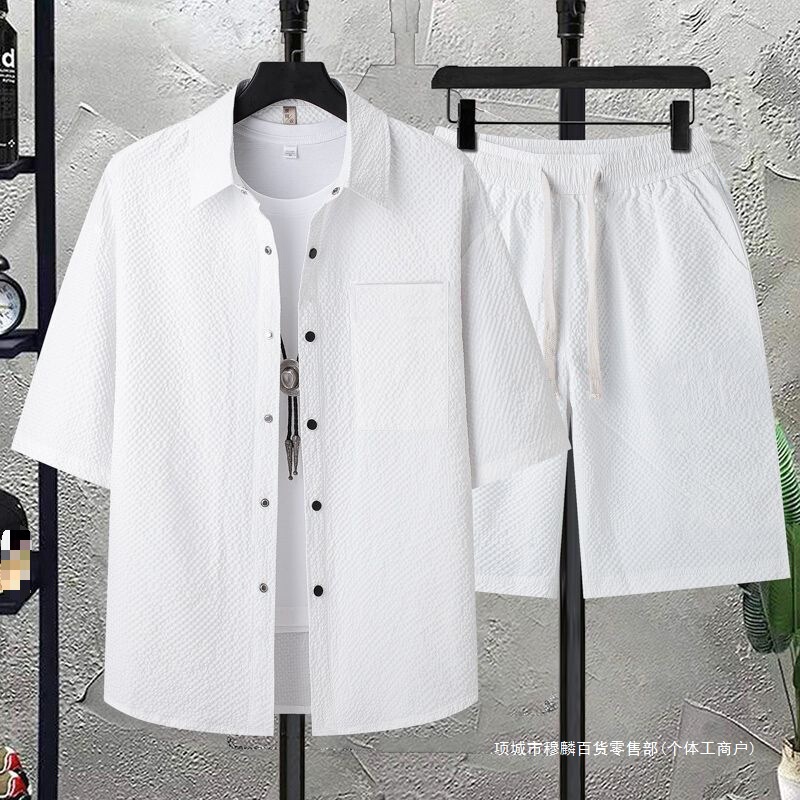 Plus Size Summer Men's Short-Sleeved Shirt and Shorts Loose Cardigan Trendy Casual Two-Piece Set for Men Plus Size Summer Men's Short-Sleeved Shirt and Shorts Loose Cardigan Trendy Casual Two-Piece Set for Men