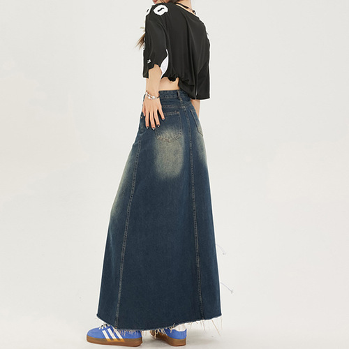 2407 Design Style Versatile Denim Skirt Women's Spring Summer Design Style Niche Hemline Mid-length Skirt