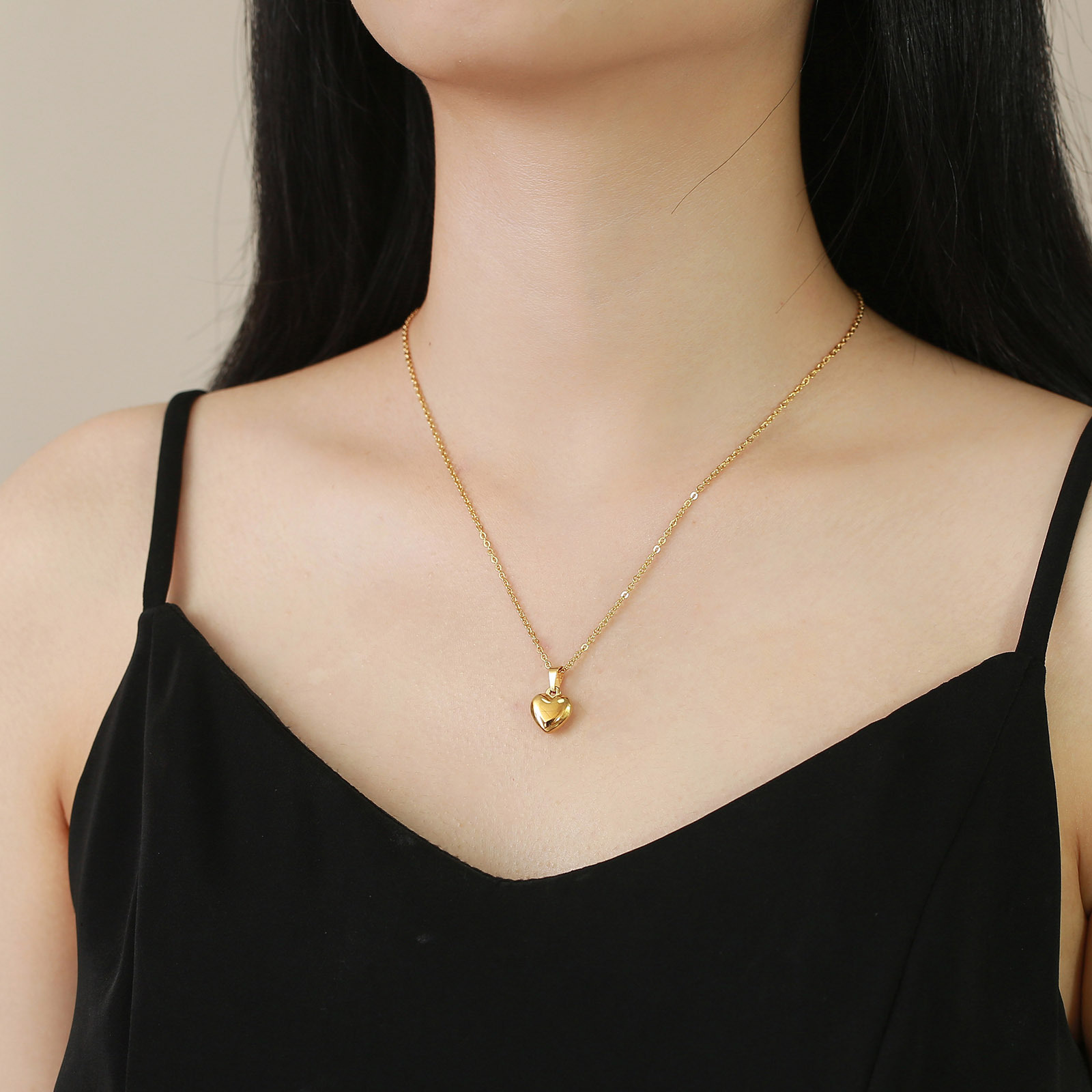 Titanium Steel Material Heart Shape Pattern Wholesale Jewelry Simple Style Heart Shape Titanium Steel 18K Gold Plated Plating Pendant Necklace