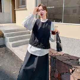女装秋装2026新款洋气 边无袖马甲+半身裙两件套