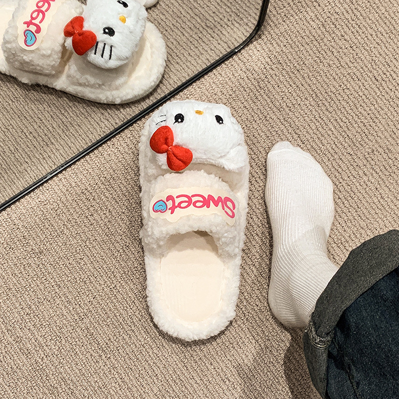 可爱猫咪毛绒绒棉拖鞋冬季保暖室内居家女学生宿舍软底棉拖鞋舒适