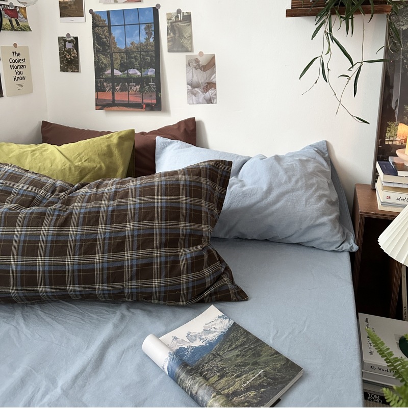 Bedroom versatile items Instagram blogger cotton gingham single piece 48x74cm 100% cotton solid color pillowcase pillowcase