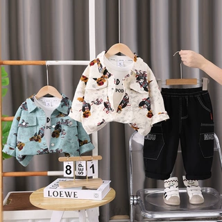 2025春秋新款男童满印夹克开衫三件套1-5岁小男孩潮流衣服宝宝装