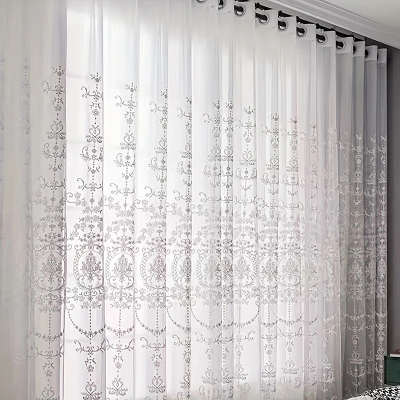Modern Simple White Embroidered Window Screen Living Room Bedroom Balcony Partition Blackout Gauze Curtain Finished Fabric