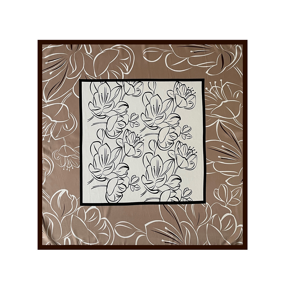 Lenço quadrado de cetim para mulher xale estampado seda_voghion.com