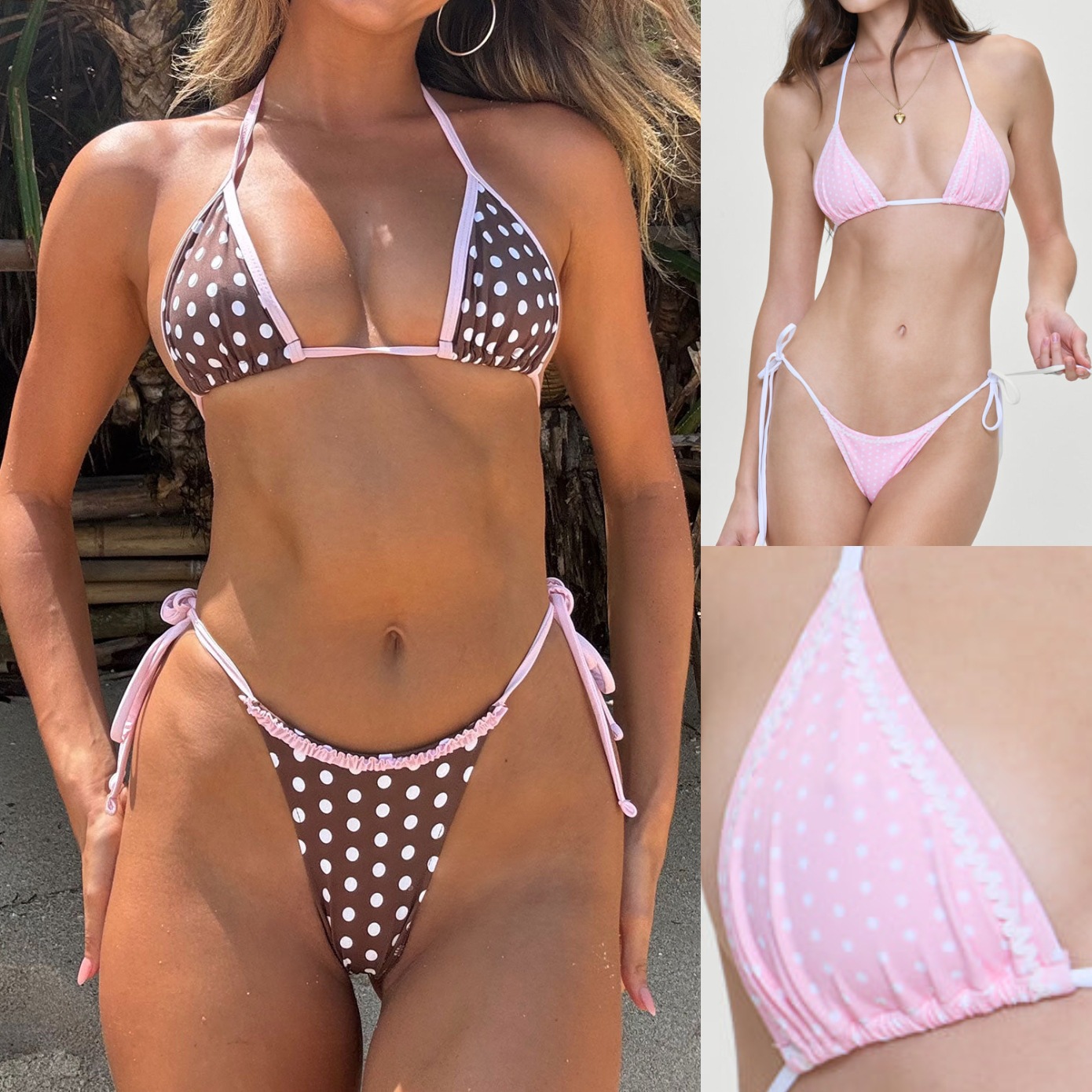 Cross-border Swimsuit Thailand New Fashion LOGO Sexy Strap Bikini Polka Dot Printed Bikini Swimsuit Women